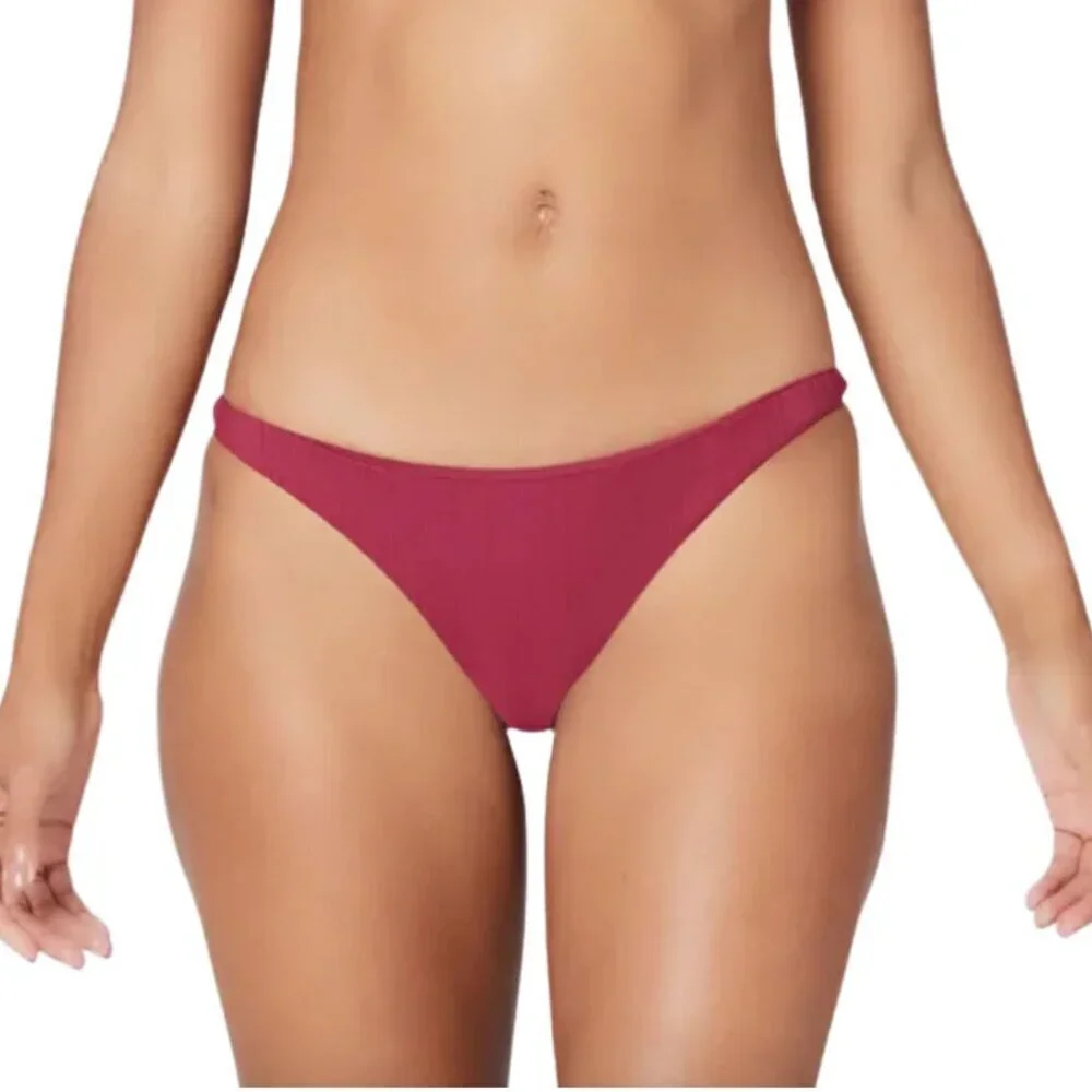 NWT l*space Camacho Pointelle Rib Bikini Bottom in Cabernet Sz. L
